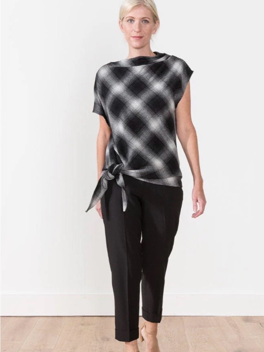 Isabel Marant Black & Gray Plaid Tie-Hem Blouse